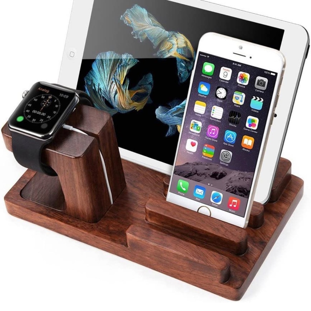 Dark Wood iPhone & iPad Stand Cradle Charger Holder | Rosewood Docking Station